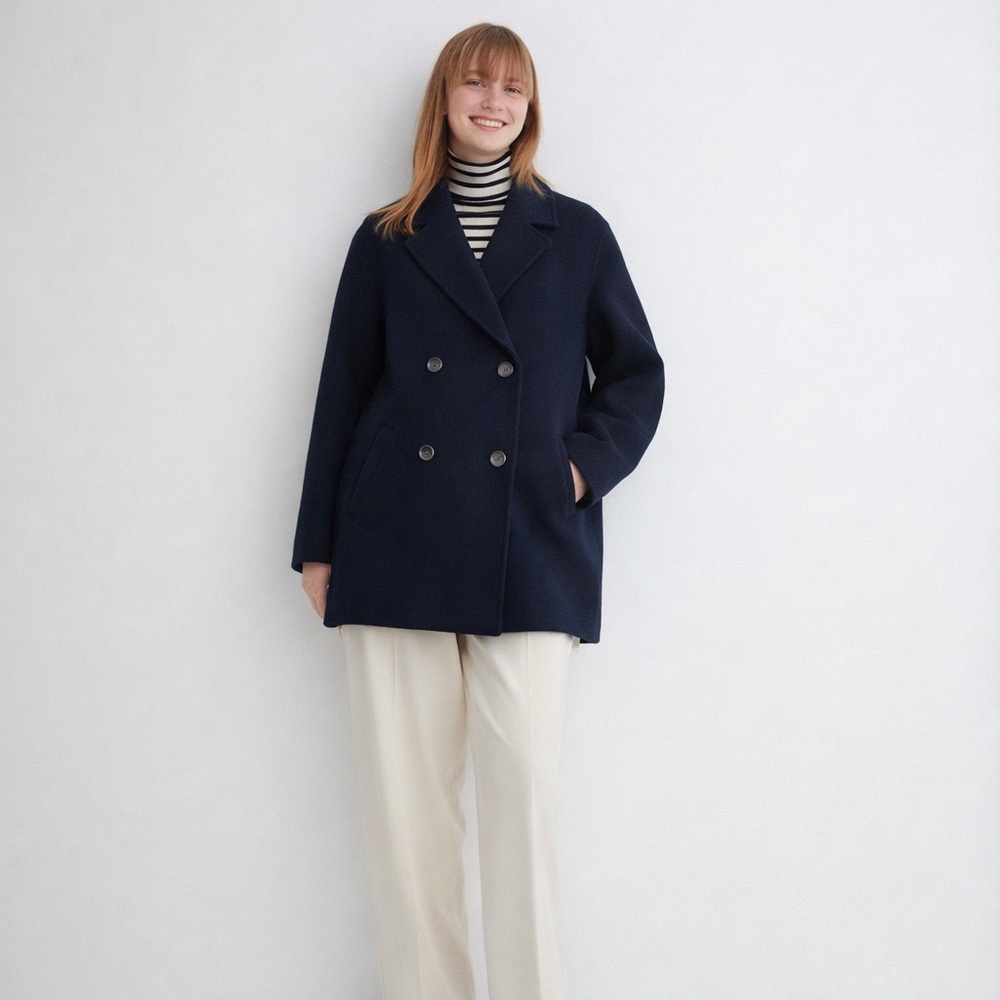 Uniqlo Double Face Wool Short Coat – Navy Small women’s oversized